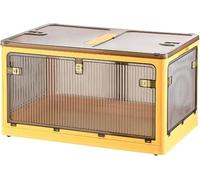 CONGRUI Grandes boîtes de rangement pliables avec couvercles, organiseur de rangement en plastique avec poignées et roulettes portables, pour armoire, armoire d'épicerie (jaune, 67 x 47 x 37 cm)