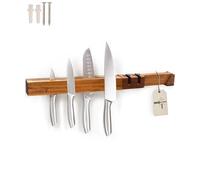 Coninx Barre Magnétique Murale Couteaux 48 cm Bois d’Acacia avec Aiguiseur Détachable Double Grain avec Pieds en Caoutchouc - Double Rangée pour Rangement Couteaux - Support Aimanté