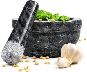 Coninx Mortier Pilon Cuisine - Mortier et Son Pilon Marbre Massif - Noir | Ø 15cm x 8cm - Solution Simple pour Cuisiner comme un Chef - Herbes Fraîches et Ingrédients Pour Votre Santé