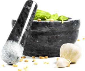 Coninx Mortier Pilon Cuisine - Mortier et Son Pilon Marbre Massif - Noir | Ø 15cm x 8cm - Solution Simple pour Cuisiner comme un Chef - Herbes Fraîches et Ingrédients Pour Votre Santé