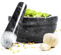 Coninx Mortier Pilon Cuisine | Mortier et Son Pilon Marbre Massif | Ø 15cm x 8cm | Solution Simple pour Cuisiner comme un Chef | Herbes Fraîches et Ingrédients Pour Votre Santé | Noir