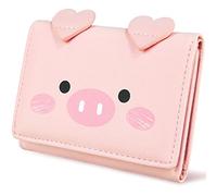 conisy Petit Mince Trifold Portefeuille Femme en Cuir, Mignon Simple Compact Portefeuille Pliant pour La Fille et Les Dames (Porcin Rose)