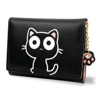 conisy Petit Mince Trifold Portefeuille Femme en Cuir, Mignon Simple Compact Portefeuille Pliant pour La Fille et Les Dames (Chat Noir)