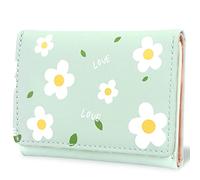 conisy Petit Mince Trifold Portefeuille Femme en Cuir, Mignon Simple Compact Portefeuille Pliant pour La Fille et Les Dames (Fleur Verte)