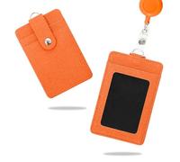 Conisy Porte badge didentite avec Laniere Retractable, Porte Carte de Badge didentite en Cuir PU Vertical avec 2 Emplacements pour Cartes, Adapte Femmes et Hommes (Porte-badge d'identité Orange)