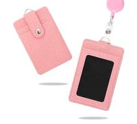 Conisy Porte badge didentite avec Laniere Retractable, Porte Carte de Badge didentite en Cuir PU Vertical avec 2 Emplacements pour Cartes, Adapte Femmes et Hommes (Porte-badge d'identité Rose)