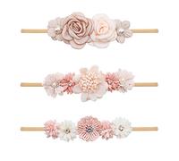 Conjunto de faixas florais para bebês meninas - 3 peças de coroa de flores para recém-nascidos, acessórios de cabelo infantil da Mligril, Off Wihte, Small