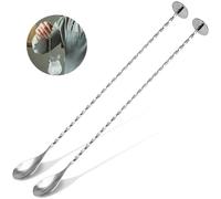 CONJURAIDE Lot de 2 cuillères de bar de 30 cm de long en acier inoxydable - Presse-purée en spirale - Cuillère à long drink - Pilon - Cuillère à cocktail - Cuillère à glace - Accessoire pour cocktail,