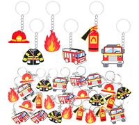 CONJURAIDE Lot de 24 porte-clés pompiers - Porte-clés - Pendentif - Accessoires de pompier - Camion de pompier - Casque - Veste - Porte-clés - Cadeaux pour pompiers - Enfants