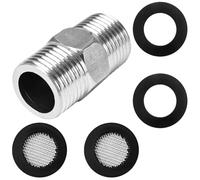 CONJURAIDE Raccord double 1/2" (diamètre 20 mm), rallonge de tuyau de douche, tuyau flexible, adaptateur de robinet 1/2", avec 2 éléments filtrants et 2 joints pour tuyaux, valves