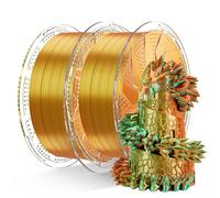 Conjure lot filament PLA silk multicolore tricolore 1,75 mm pour imprimante 3d, effet soie, vert or orange, 2 kg (2×1 kg)