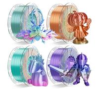 Conjure Silk Rainbow PLA 3D Printer Filament, Multicolor Rainbow PLA Lilas Jaune Orange Rose Bleu Vert Rouge Cosmic Filament 1.75mm 3D Printing Filament 4x1KG Bundle/8.8LB