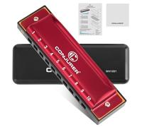 CONJURER Blues Harmonica diatonique à 10 trous en Do pour pratiquer et jouer - Orgue de bouche en métal en laiton avec étui - Rouge