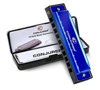 CONJURER Blues Harmonica pour Enfants dultes Débutants, 10 trous Harmonica diatonique e C, Brasse Anches Métal Orgue à bouche C Key Harpe de blues avec étui, Bleu