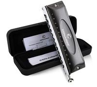 CONJURER Harmonica chromatique en forme de clé C, 12 trous 48 tons Stanadard Harmonica chromatique avec étui, harpe pour orgue bouche pour débutants, adultes, enfants, cadeaux (1248J, noir)
