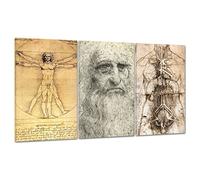 ConKrea 1205 Tableau moderne sur toile Motifs portrait de Léonard De Vinci, homme de Vitruve et dessin anatomique Grand format 100 x 50 cm