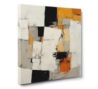 ConKrea - Blocs orange noir blanc et gris - 100x100 cm Tableau Abstrait sur Toile Encadrée pour Décoration de Murs de Salon, Chambre ou Bureau | Expressionnisme matériel