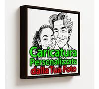 ConKrea - Caricature de votre photo personnalisée | 40 x 40 cm | Style Caricature noir et blanc | Tableau sur toile avec cadre chêne | Idée cadeau amusante pour les familles et les couples