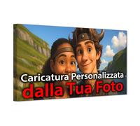 ConKrea Caricature personnalisée de votre photo | 50 x 30 cm | Style de dessin animé | Tableau sur toile | Idée cadeau amusante pour les familles et les couples