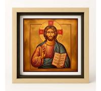 ConKrea - Impression Religieuse Christ Pantocrator Icône Sacrée Classique Byzantine avec cadre artisanal 50 x 50 cm | Icône religieuse murale encadrée | Cadre sacré pour la maison ou le cadeau
