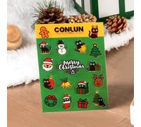 Conlun Autocollant Noël Gommettes Noël avec Chats - 17 Adorables Motifs sur Feuille PVC Imperméable, Idéal comme Cadeau pour Amoureux des Chats & Déco DIY (14,8x10,5cm)