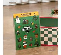 Conlun Autocollant Noël Gommettes Noël avec Chats - 17 Adorables Motifs sur Feuille PVC Imperméable, Idéal comme Cadeau pour Amoureux des Chats & Déco DIY (21x14,8cm)