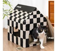 Conlun Maison pour Chat en Carton avec Griffoir et Herbe à Chat, Facile à Assembler, Idéale pour Décorer Votre Intérieur, Parfaite comme Cadeau d'anniversaire pour Votre Félin, Grand