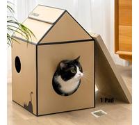 Conlun Maison pour Chat en Carton avec Griffoir et Herbe à Chat, Facile à Assembler, Idéale pour Décorer Votre Intérieur, Parfaite comme Cadeau d'anniversaire pour Votre Félin, Moyen