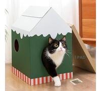 Conlun Maison pour Chat en Carton avec Griffoir et Herbe à Chat, Facile à Assembler, Idéale pour Décorer Votre Intérieur, Parfaite comme Cadeau d'anniversaire pour Votre Félin, Moyen