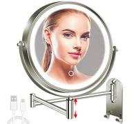 CONLWIN Miroir de Maquillage Lumineux Mural de 20,3 cm, Miroir grossissant Double Face Rechargeable 1X/10X avec Crochet, 3 lumières de Couleur réglables au Toucher, Rotation à 360° pour