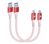 CONMDEX Lot de 2 câbles USB C courts 50CM/0,5M 10Gbps USB 3.1 Gen2 Type C Android Auto QC3.0 3,1 A USB A vers C Chargeur rapide pour Samsung Note20 Galaxy S23/S22 Z Flip 5 Tab S9 Pixel 8 Rouge
