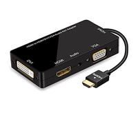 ConnBull Adaptateur HDMI vers VGA DVI HDMI Prend en Charge 480p 720p 1080p HD avec convertisseur vidéo Audio multiport, Noir