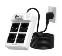 ConnecRCD Prise avec disjoncteur FI, RCD avec 4 prises (16 A, 4000 W), multiprise FI avec rallonge de 3 m et protection contre le courant différentiel de 30 mA, protection contre les surcharges et les