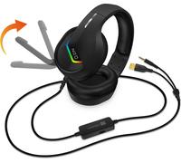 CONNECT IT NEO casque de jeu avec microphone, rétroéclairage, 1x jack simple (adaptateur à 2x jack) +USB, NOIR