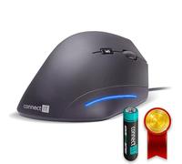 Connect It Souris Ergonomique Filaire DPI 1600, 6 Boutons | Prévention Contre Le Bras de Souris/Tennis - Particulièrement Doux pour Les Bras | Souris Ergonomique pour PC Office Mouse Noir