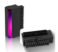 Connecteur Alimentation ATX 24 PIN à 90° pour Carte Mère, Adaptateur Femelle vers Mâle avec 5V 3 Broches ARGB Rainbow Eclairage Sync, Compatibilité Universselle, Plug & Play, Noir (1PC)