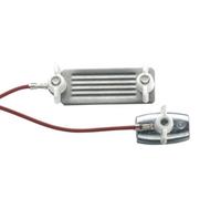 Connecteur banda-cavetto adapté pour connecter mécaniquement et électriquement la corde du clôture (Max. Ø 6,5 mm) et la bande du clôture (Max. 40 mm).