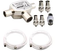 Connecteur coaxial d'antenne coaxiale¿pour type T/F Distributeur d'antenne entièrement blindé Distributeur bidirectionnel pour adaptateurs TV/T+2pcs Câble Répartiteur d'antennes