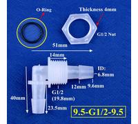 Connecteur Coudé et Joint Torique d'Irrigation pour Aquarium,5 à 200 Pièces,M6 G1/2 à 2.4-11.1mm PP Wildoda,Adaptateur Précieux,Joint de Tuyau d'Eau - Type 9.5-G1I2-9.5-5 Sets
