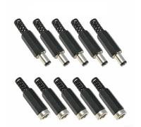 Connecteur creux DC femelle et kit 2,1 mm x 5,5 mm et 2,5 mm x 5,5 mm pour bloc d'alimentation 12 V 3 A connecteur à souder en alliage métallique et PVC noir standard industriel connecteur de câble