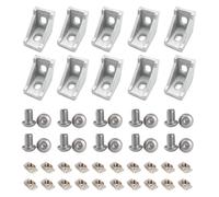 Connecteur d'angle en aluminium 2020, 10 pièces de support d'angle + 20 pièces d'écrous à rainure en T M5 série 20 + 20 capuchons hexagonaux M5 x 8 mm(Silver)