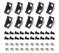 Connecteur d'angle en aluminium 2020, 10 pièces de support d'angle + 20 pièces d'écrous à rainure en T M5 série 20 + 20 capuchons hexagonaux M5 x 8 mm(Noir)