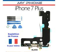 Connecteur De Charge Apple Iphone 7 Plus Blanc + Microphone + Antenne - Dock Port Micro Usb Nappe Flex + Kit 8 Outils