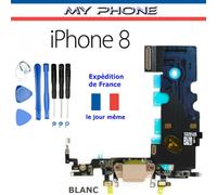 Connecteur De Charge Apple Iphone 8 Blanc + Microphone - Dock Port Micro Usb Nappe Flex + Kit 8 Outils
