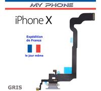 Connecteur De Charge Apple Iphone X / 10 Gris + Microphone - Dock Port Micro Usb Nappe Flex