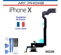 ***Connecteur de CHARGE pour APPLE IPHONE X - 10 NOIR + Microphone Dock Port micro USB Nappe Flex + Kit 8 outils