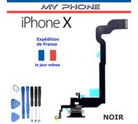 Connecteur De Charge Pour Apple Iphone X / 10 Noir + Microphone - Dock Port Micro Usb Nappe Flex + Kit 8 Outils