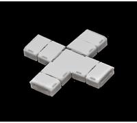Connecteur de ruban LED en X de 10 mm - 2 pièces dans un sac en plastique, idéal pour une installation simple et rapide dans des projets d'éclairage.