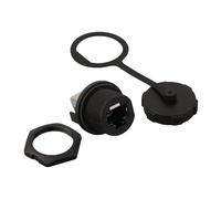 Connecteur E13 étanche IP67 - Coupleur de commutation réseau fileté à 180 degrés - Prise femelle pour CAT5E CAT6A - Noir - Modèle E13T-FR6-PRF-180