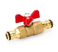 Connecteur en laiton avec vanne de contrôle, valve d'arrêt d'eau à libération rapide en ligne pour joindre le tuyau d'arrosage, les bobines de tuyau d'arrosage et les réservoirs (laiton double mâle)